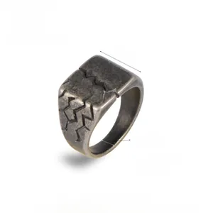Detail view showing 14.5mm wide vintage cracked pattern titanium steel ring for men