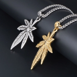 Colliers pendentifs feuilles d'érable rétro en or et argent avec détails étoiles