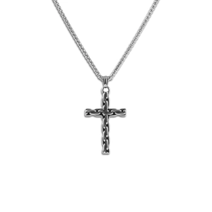 Hip Hop Edelstahl Kreuz Anhänger Halskette Retro Kettenglied Textur Punk Stil Schmuck Für Herren Geschenk Silber Farbe