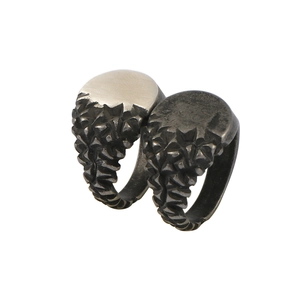 Retro punk stainless steel rings with spiked texture and polished circular top