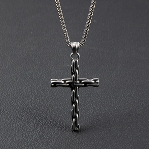 Hip-Hop Edelstahl Kreuz Halskette mit gewebtem Kettenmuster und Spiga Ketten Design