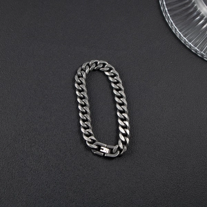 Polished silver stainless steel Cuban link bracelet for men with secure folding clasp