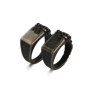 Vintage industrial style silver men's signet rings with gear texture details