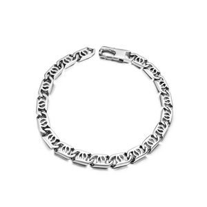 Mens silver titanium steel chain bracelet with hollow link design and lobster clasp
