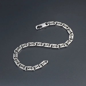 Polished silver stainless steel coffee bean link bracelet with lobster clasp for men