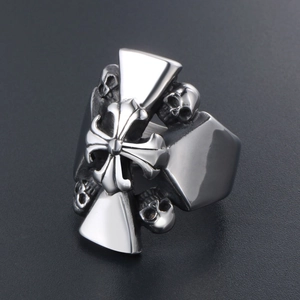 Vintage Stainless Steel Skull Cross Ring For Men Gothic Punk Rock Biker Jewelry Retro Antique Polished Band Ring Gift