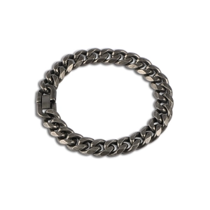 Polished stainless steel men's Cuban link chain bracelet with a secure rectangle clasp