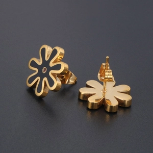 Titanium Stainless Steel Daisy Flower Stud Earrings For Women Red Rhinestone Black Enamel Floral Earring Sweet Jewelry