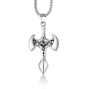 Vintage Titanium Steel Cross Pendant Necklace For Men Gothic Punk Floral Engraved Silver Cross Charm Jewelry Gift