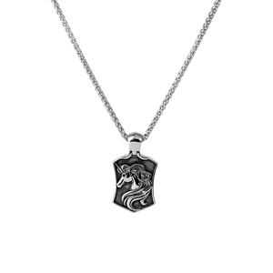 Vintage Titanium Steel Unicorn Shield Pendant Necklace For Men Retro Polished Antique Silver Hip Hop Punk Spiga Chain Jewelry