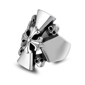 Retro titanium steel skull and cross ring with punk gothic style for men and hip-hop jewelry