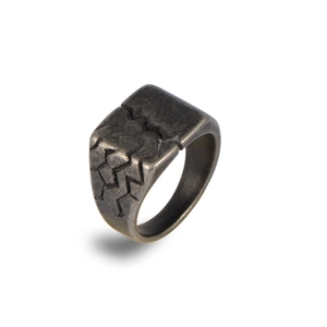 Vintage industrial titanium steel ring for men with unique cracked texture and antique finish