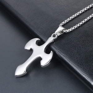 Polished silver titanium steel cross pendant necklace with a sleek punk style design