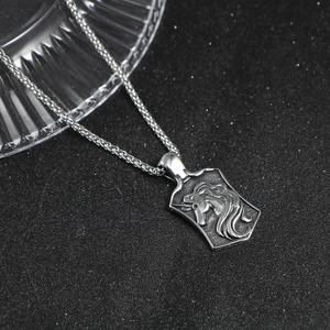 Retro stainless steel unicorn shield pendant necklace with vintage punk wheat chain style