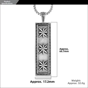 Detailed specs of square star pendant with 66.7mm height and 17.2mm width dimensions