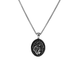 Collier Pendentif Ovale Main Tenant un Clou Gothique Rétro en Acier Inoxydable Hip Hop Punk Argent Antique Bijoux Homme