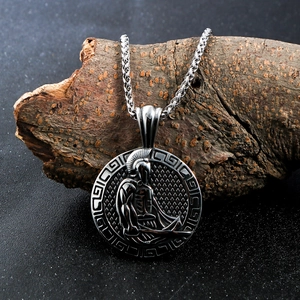 Retro Roman warrior pendant necklace in stainless steel with Greek key pattern for men