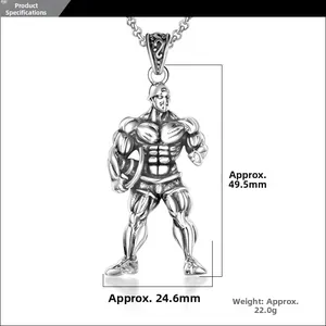 Détail du pendentif musculation montrant la hauteur 49,5mm et la largeur 24,6mm