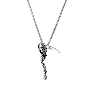 Vintage grim reaper skull pendant necklace in cast titanium steel with silver finish