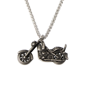 Retro motorcycle pendant necklace in antique silver steel with durable twist chain