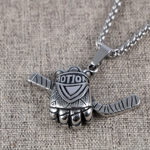 Collier avec pendentif gant et crosse de gardien de hockey en acier inoxydable pour homme
