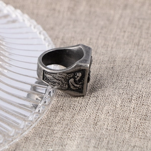 Bague tête de mort faucheuse vintage avec relief d'ange gothique en argent antique