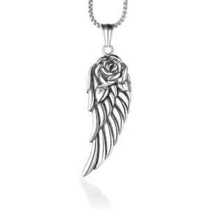 Collier Pendentif Aile d'Ange Rose en Acier Titane Vintage Bijoux Gothique Punk Plume pour Hommes Femmes Fête Quotidienne