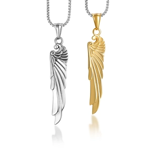Trendig Edelstahl Flügel Anhänger Halskette Für Herren Damen Hip Hop Poliert Engel Feder Charm Gold Silber Farbe Schmuck