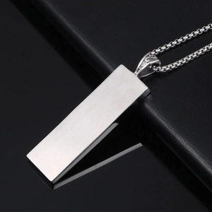 Retro square North Star pendant necklace in brushed silver finish with embossed bail