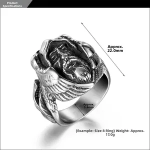 Macro detail of retro portrait wing ring with dimensions 22mm height and 17g weight