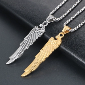 Flügel-Anhänger-Halskette aus Titanstahl in Gold und Silber mit Box-Kette für Damen und Herren