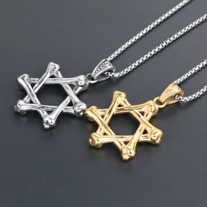 Collana esagramma gotica con ciondolo a stella in struttura ossea in argento e oro