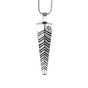 Polished silver antelope horn pendant necklace in punk titanium steel with V-groove texture