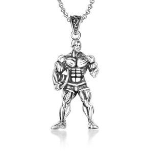 Collier Pendentif Homme Musclé Culturiste en Acier Inoxydable au Titane pour Hommes Bijoux de Sport de Fitness de Gym Polis Cadeau