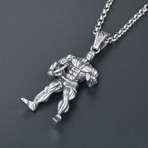 Collier pour homme en acier titane avec pendentif culturiste sur une épaisse chaîne en O