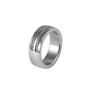 Rugged stainless steel ring featuring dual steel wire rope inlay for men and women