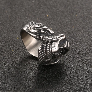 Vintage eagle embossed stainless steel ring for men with a retro silver finish