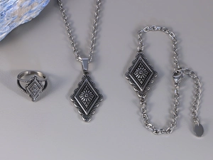 Set gioielli boho vintage con motivi a girasole a rombi incisi e finitura anticata