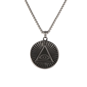 Collier exotique en acier titane avec pendentif vintage œil du mal triangle pour homme