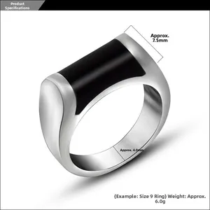 Détails des dimensions de la bague en acier inoxydable avec incrustation noire