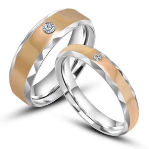 Bague de Couple en Acier au Titane Pour Hommes Femmes Facettée Géométrique avec Strass Incrusté Poli Mode Bijoux