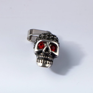 Hip hop skull pendant in silver steel with red rhinestone eyes for men