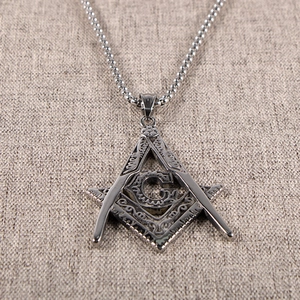 Vintage silver titanium steel Freemasonry G symbol pendant necklace on ball chain