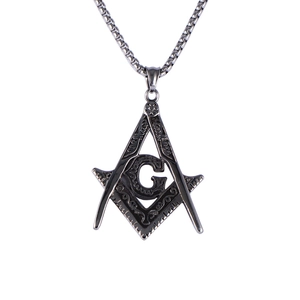 Vintage stainless steel Freemason pendant necklace with G symbol and box chain