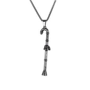 Collier pendentif canne de Noël rétro en acier inoxydable avec gravure en spirale