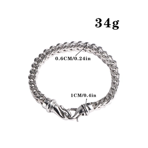 Detail of silver titanium steel chain bracelet with dimensions and lobster clasp