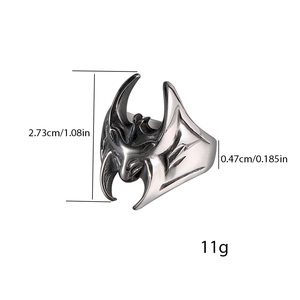 Detail view of retro Batman steel ring showing dimensions and weight specifications