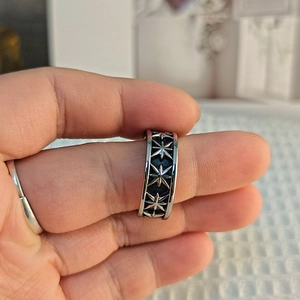 Retro punk titanium steel octopus star ring with vintage oxidized finish for men
