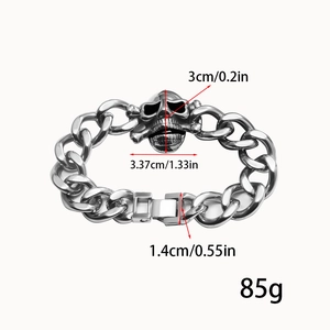 Detailed size specifications for men's punk skull bracelet with cuban links and measurements