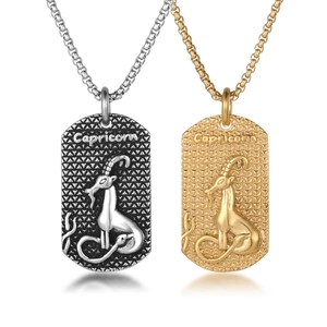 Collar con Colgante de Signo del Zodiaco Capricornio de Acero Inoxidable para Hombre Mujer Collar de Placa Militar Pulido Relieve Joyería de Moda Regalo
